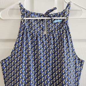 J Mc Laughlin Medium Halter Dress Navy Blue Yellow Support On Top Summer